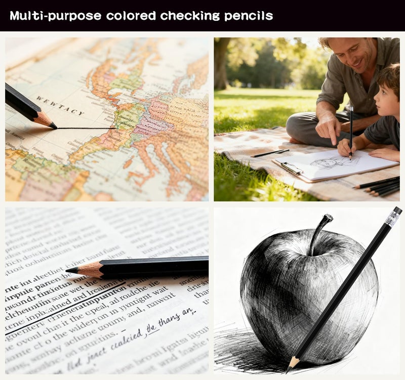 Adhere 25pcs Checking Pencils Erasable colored Pencils Pre-Sharpened #2 HB,for Checking Tests Grading,Map Coloring, editing Office Favors,including a Free sharpener. (Black) - Image 5